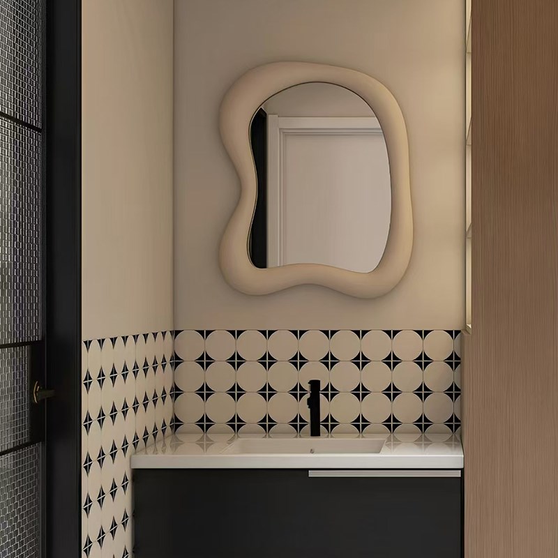 不规则奶油风智能浴室镜家居设计师挂镜民宿定制北欧异形化妆镜子