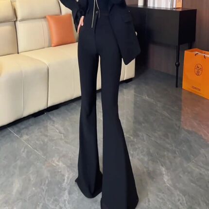 大喇叭裤女2025新款黑色西装裤子高腰修身显瘦垂感休闲拖地长裤子