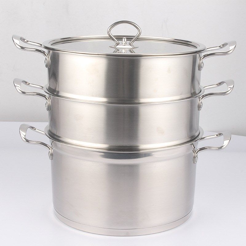 蒸锅不锈钢三层加厚韩式蒸锅三层双层蒸锅无磁复底礼品锅火锅锅具