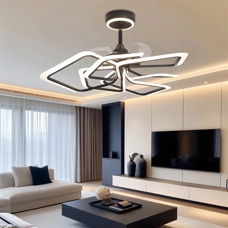 新款简约风扇吊灯三色变光全铜隐形电机智能语音