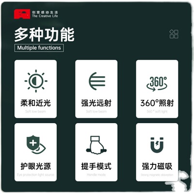 手电筒强光充电式户外超亮应急帐篷灯露营灯家用耐用多功能带磁铁