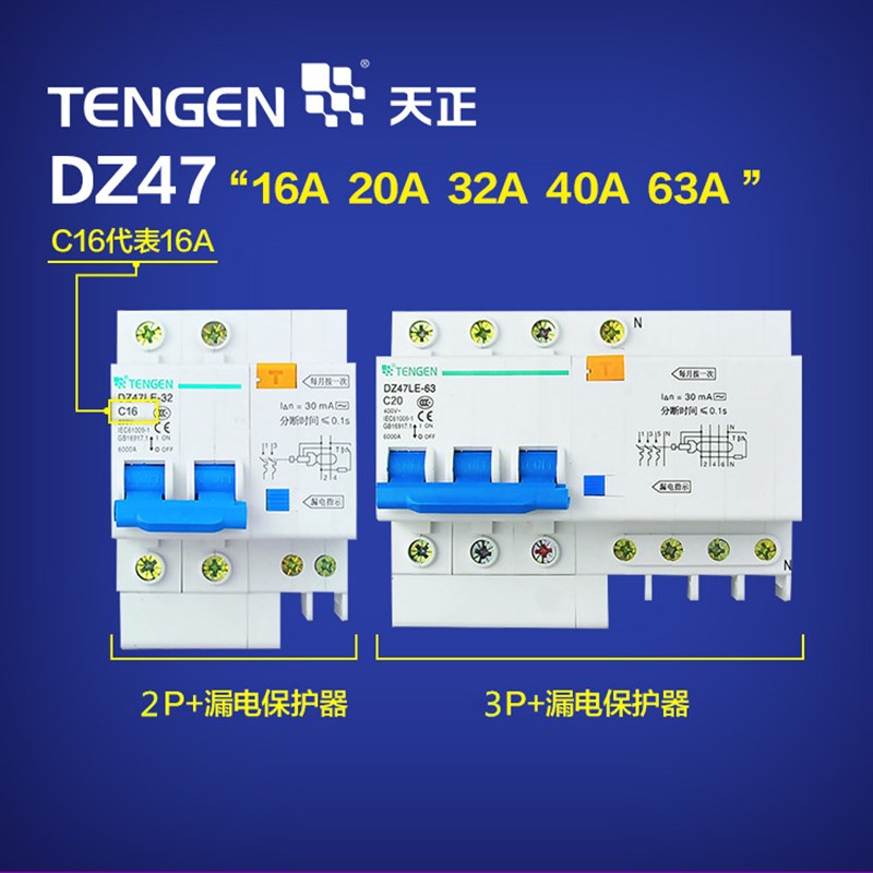 天正 TGB1NLE DZ47LE 2P 16 20  32  63 100A 断路器 漏电开关