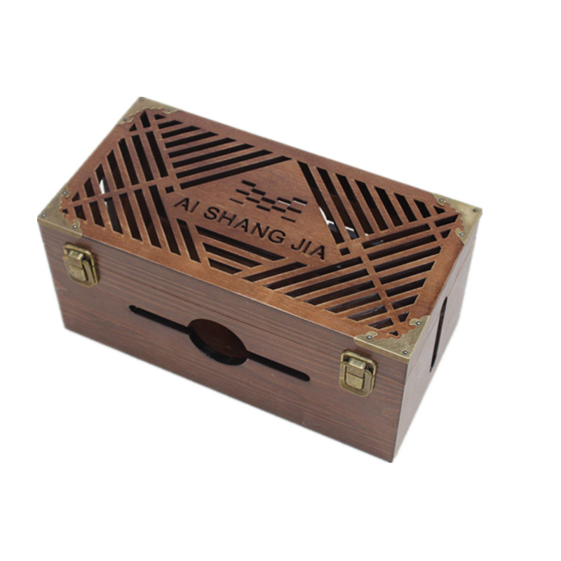 松木镂空插板盒插座盒子插排盒电源电线收纳盒卧室客厅专用集线盒