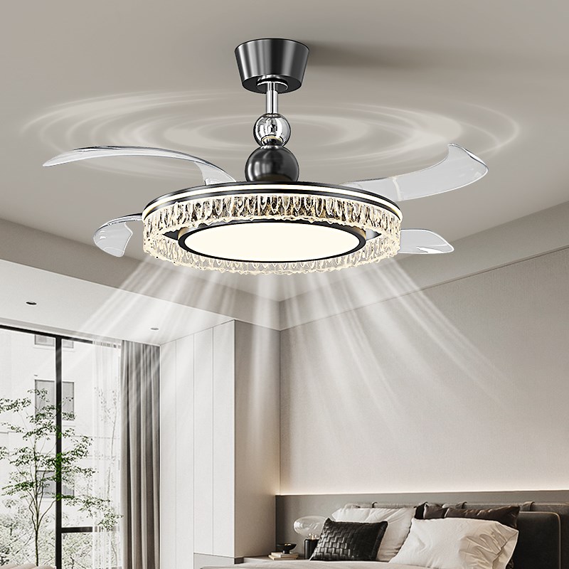 吊扇灯2025新款意式极简黑色饭厅吊扇灯高级感冰裂纹卧室吊扇灯