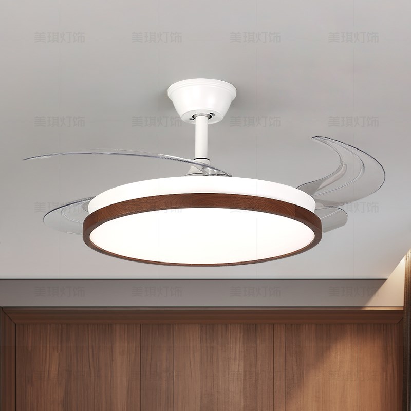 风扇吊灯胡桃木餐厅吊灯现代隐形LED中式客厅吊灯实木家用吊扇灯