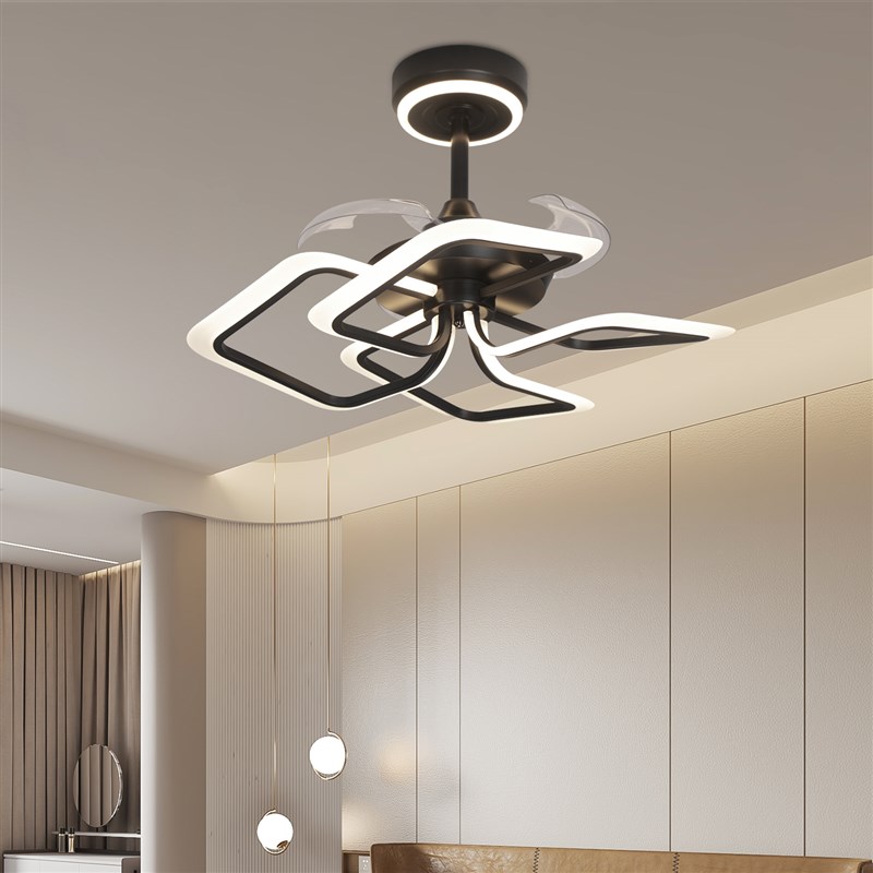 新款简约风扇吊灯三色变光全铜隐形电机智能语音