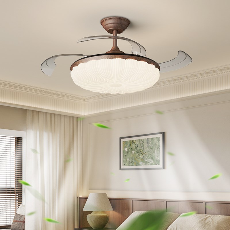 法式中古风扇灯2025新款静音隐形美式复古餐厅卧室电风扇吸顶吊灯