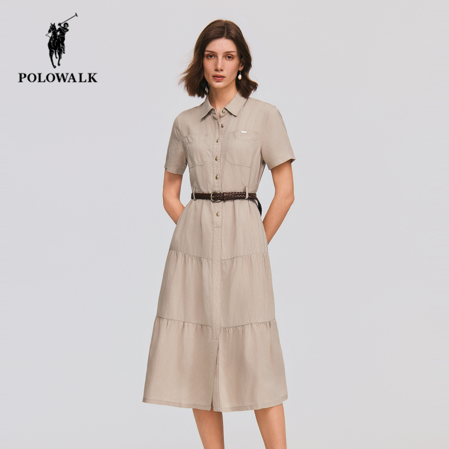 POLOWALK夏季新品翻领短袖连衣裙图片