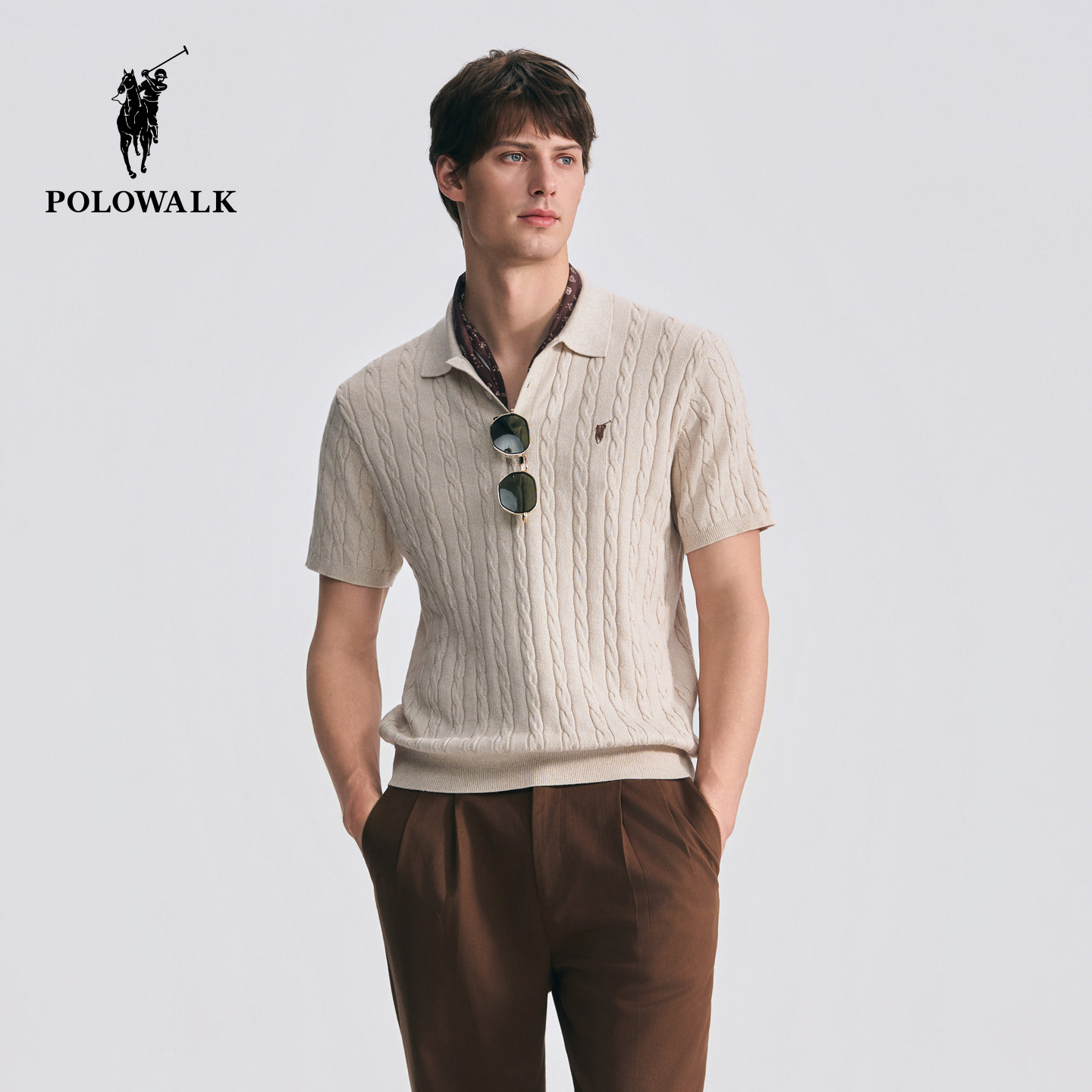 POLOWALK夏季新品绞花短袖针织衫图片