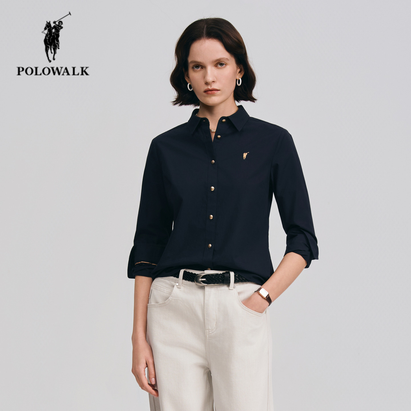 POLOWALK春季新品纯棉长袖衬衫女