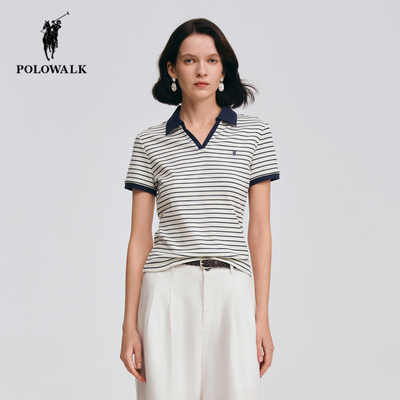 POLOWALK春季新品条纹短袖POLO衫