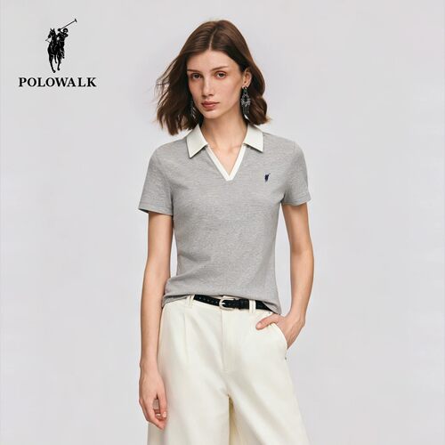 POLOWALK撞色翻领修身短袖polo衫