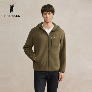 POLOWALK男士摇粒绒外套25冬季新款保罗男装简约休闲保暖连帽上衣