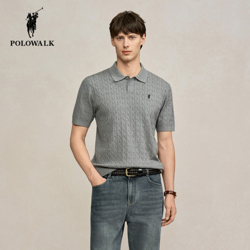 POLOWALK秋季新品绞花短袖针织衫