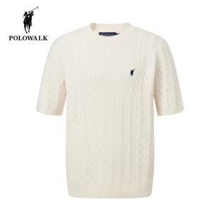 POLOWALK男士绞花短袖针织衫25秋季新款保罗男装宽松休闲圆领毛衣