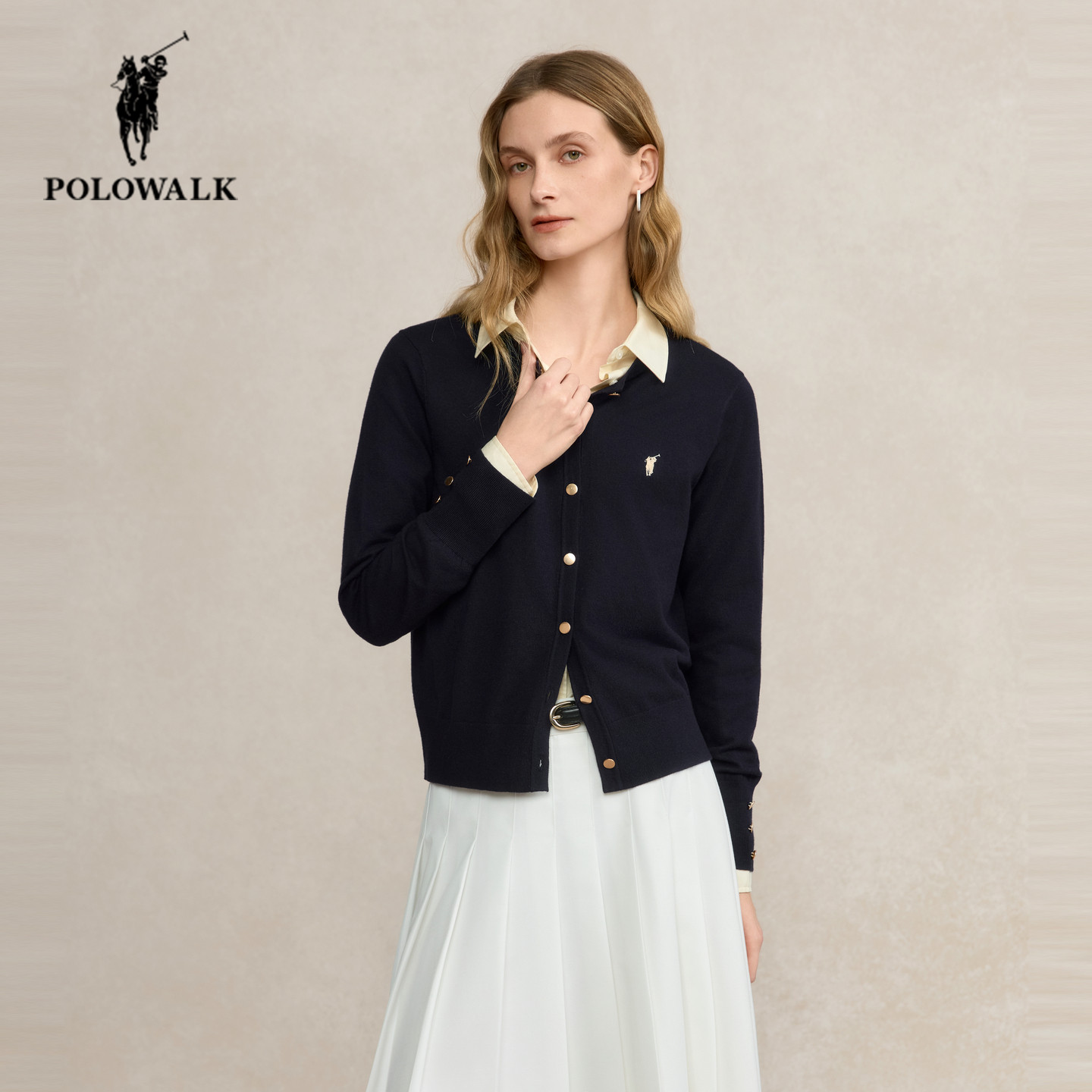 POLOWALK薄款针织开衫女25秋季新款保罗女装休闲百搭圆领毛衣外套