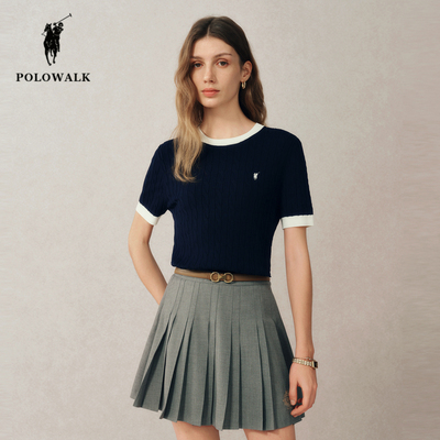 POLOWALK气质绞花显瘦短袖针织衫
