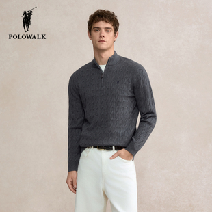 POLOWALK男士立领针织衫25秋季新款保罗男装商务通勤气质绞花毛衣
