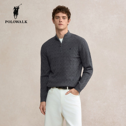 POLOWALK秋季新品半拉链针织衫男