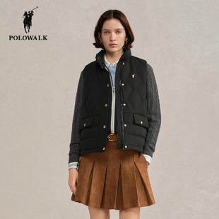 POLOWALK立领羽绒马甲女25冬季新款保罗女装简约百搭厚款菱格背心