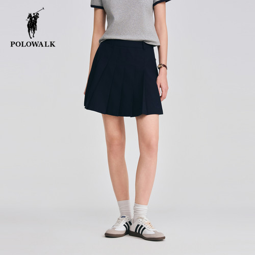 POLOWALK春夏新品学院风百褶半裙