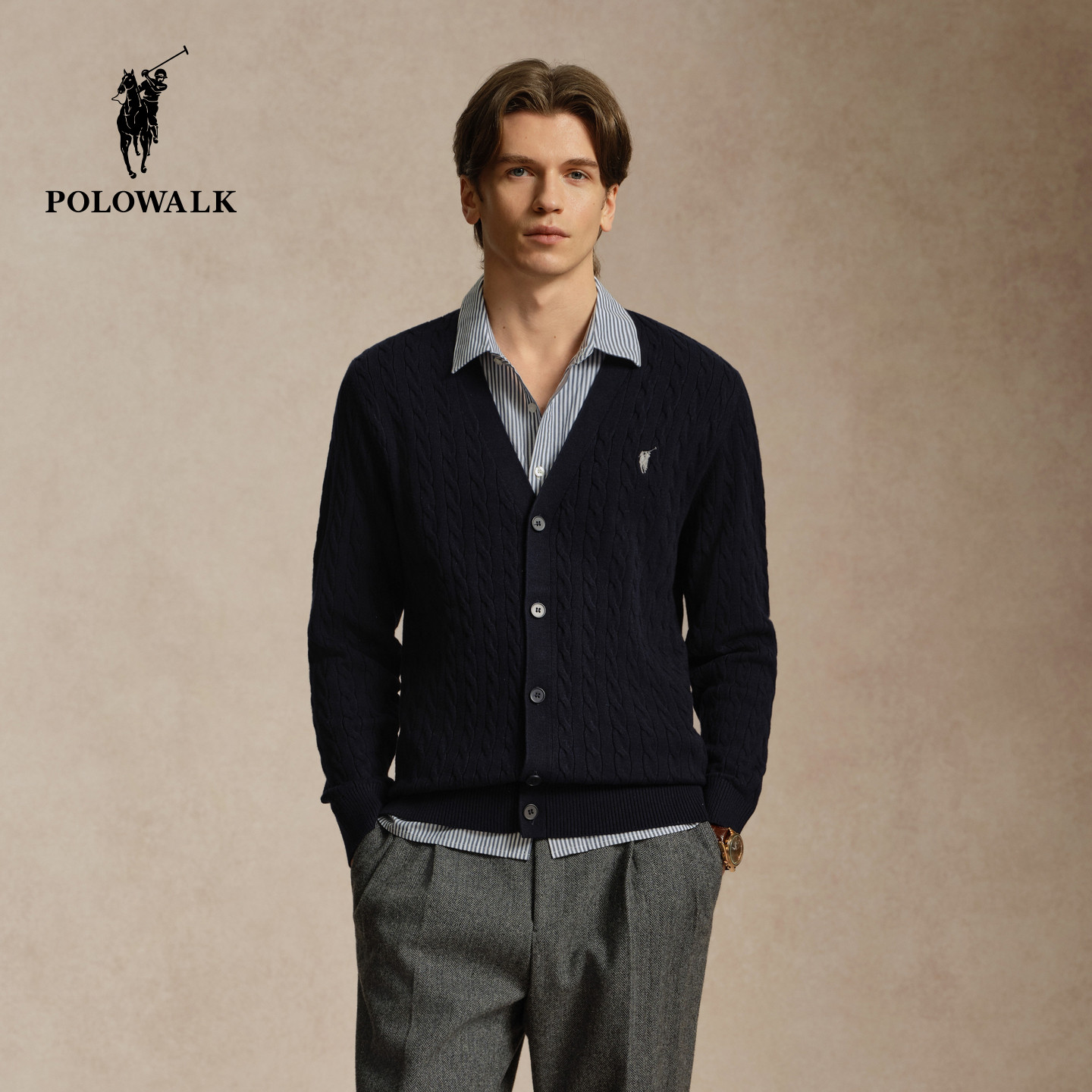 POLOWALK秋季新品假两件针织衫男