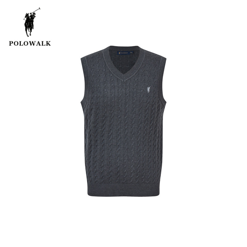 POLOWALK男士针织背心2025秋季新款保罗男装休闲保暖V领毛衣马甲