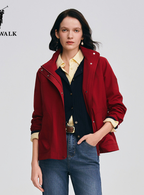 POLOWALK连帽收腰夹克女26年春季新款保罗女装本命年红色工装外套