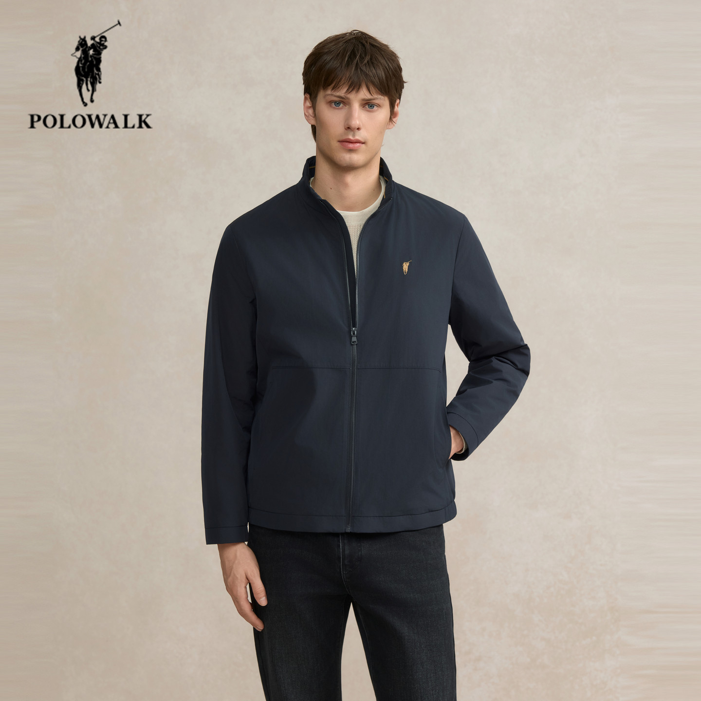 POLOWALK男士立领夹克2025秋季新款保罗男装休闲百搭加绒保暖外套