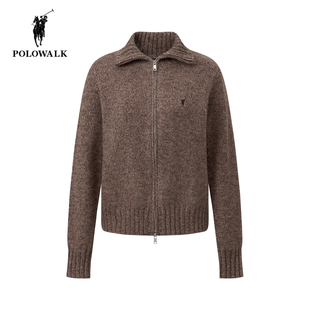 POLOWALK翻领羊毛开衫女2025冬季新款保罗女装老钱风百搭毛衣外套