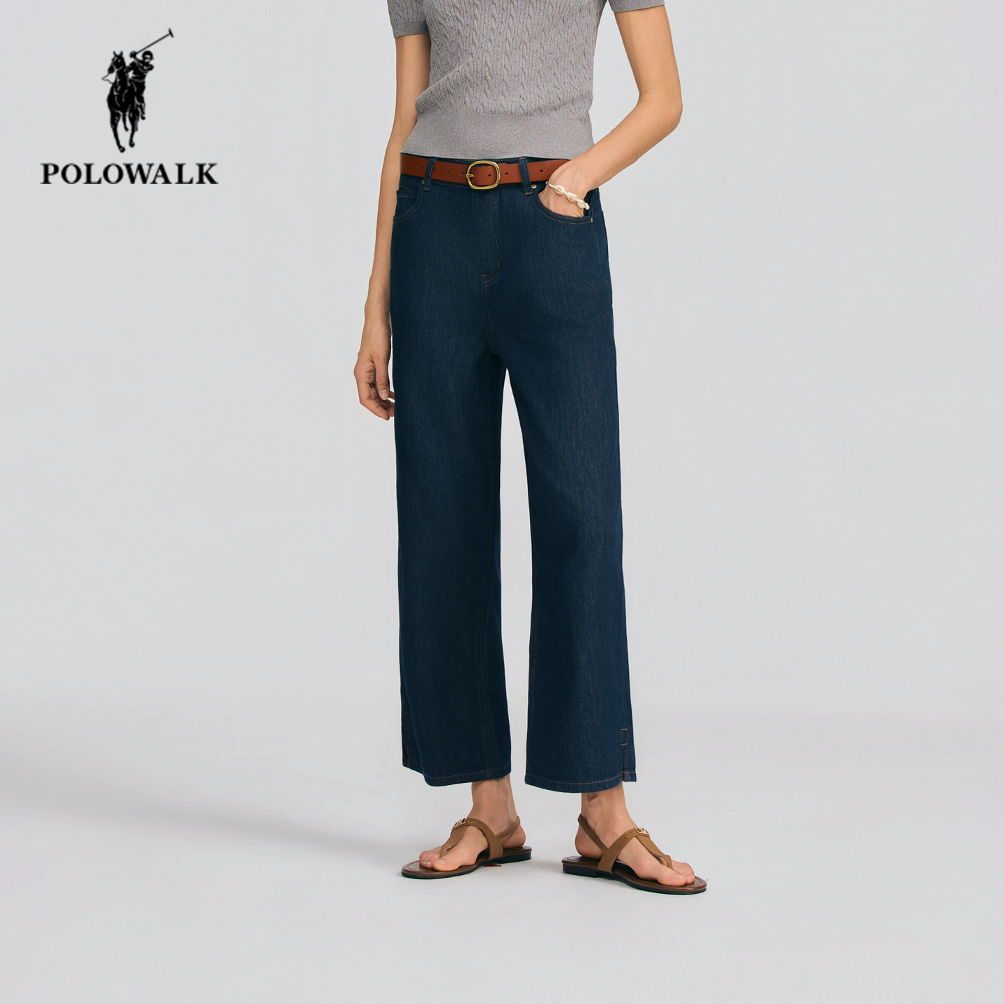 POLOWALK牛仔裤女2026春夏新款保罗女装时尚百搭直筒显瘦九分裤子