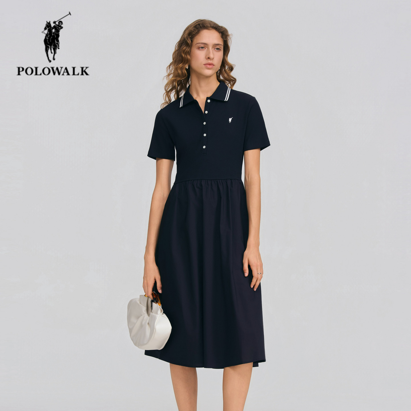 POLOWALK夏季新品翻领短袖针织裙图片