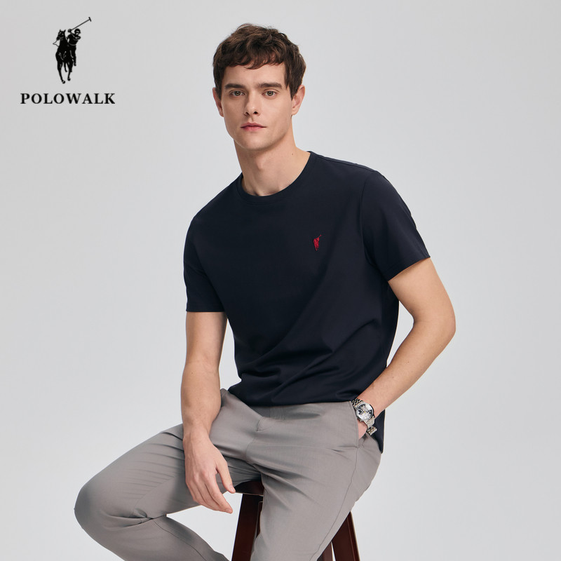 POLOWALK男士短袖T恤夏季新款保罗男装宽松运动休闲圆领半袖上衣