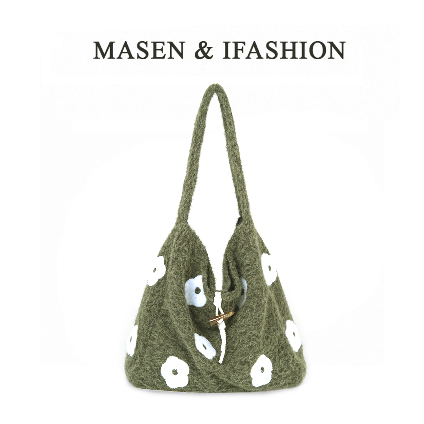 2025新款毛绒花朵刺绣托特包