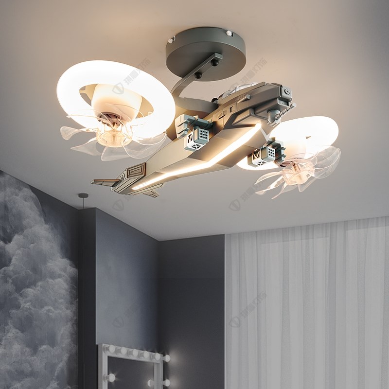 儿童房飞机风扇灯男孩创意个性战斗机模型造型灯男童卧室房间顶灯