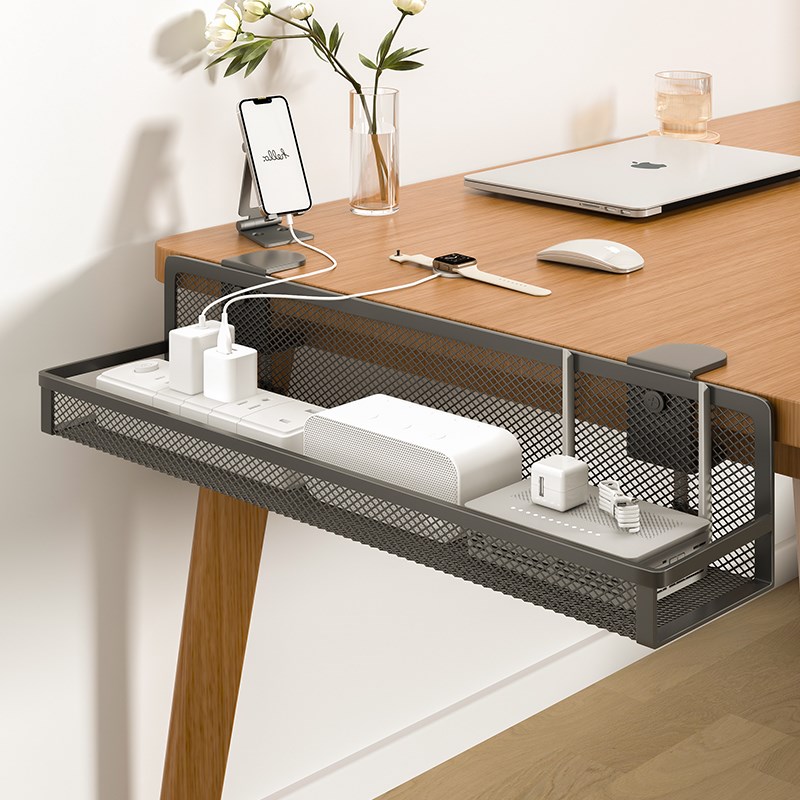 插排固定器免打孔插座放置架桌下排插固定支架多功能路由器收纳盒