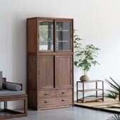 展示新中式 黑胡桃木橱柜移门置物架九间储物柜禅意房组合收纳