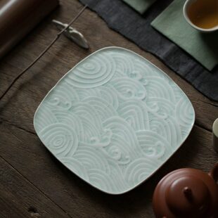 清浪 语碟影堂果盘 祥青盘子云壶承瓷盘 精雕托盘 点心