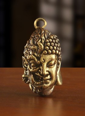 黄铜善恶头像挂件一念成佛一念成魔吊坠汽L车钥匙链挂饰佛头挂坠
