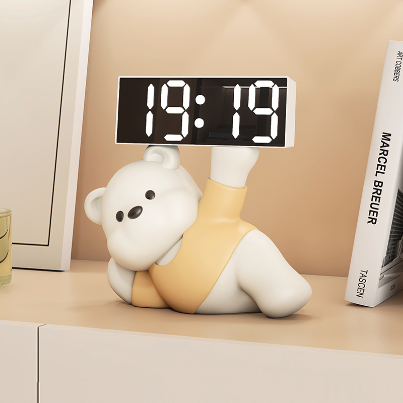卡通熊电子闹钟定时钟客厅桌面床头柜玄关装饰品摆件小.礼物送朋