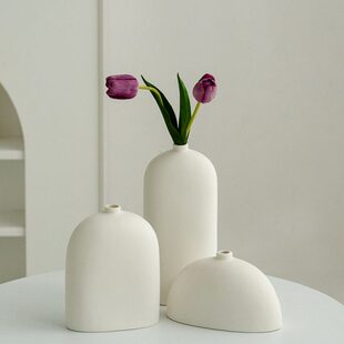 单口白色花器北欧花瓶陶瓷径电视柜客厅桌面摆件装饰干花鲜花支小