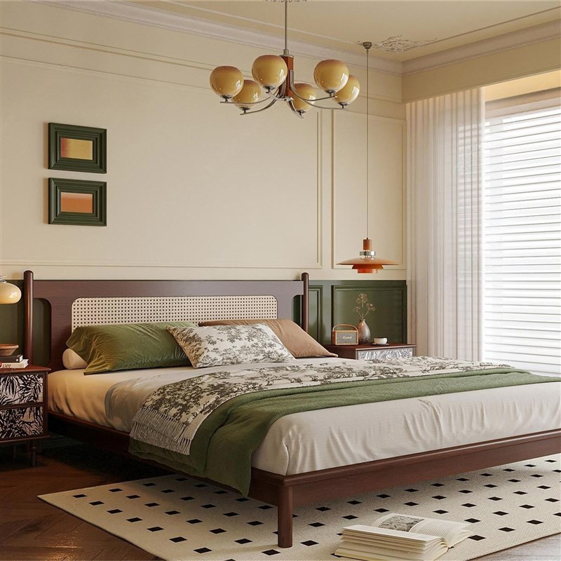 侘寂风实木床主卧双m人床极简卧室婚床乡村民宿大床样板间家具定