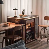 台操作台实木家用备餐边柜餐桌餐客厅岛餐厅台料理小户型黑胡桃木