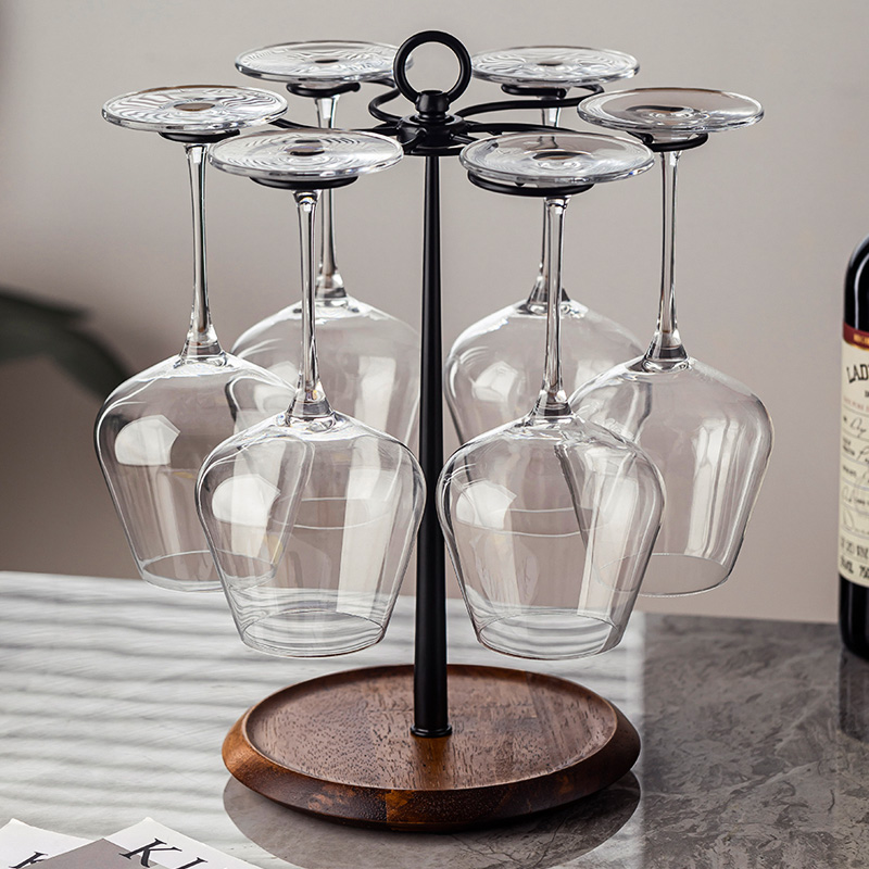 轻奢红酒杯架勃艮第大肚杯倒挂架创意木座高脚杯T架家用酒柜装摆