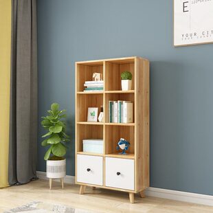 实木柜格子柜书柜带门实木书橱置物柜松木展示柜书架木质自由组合