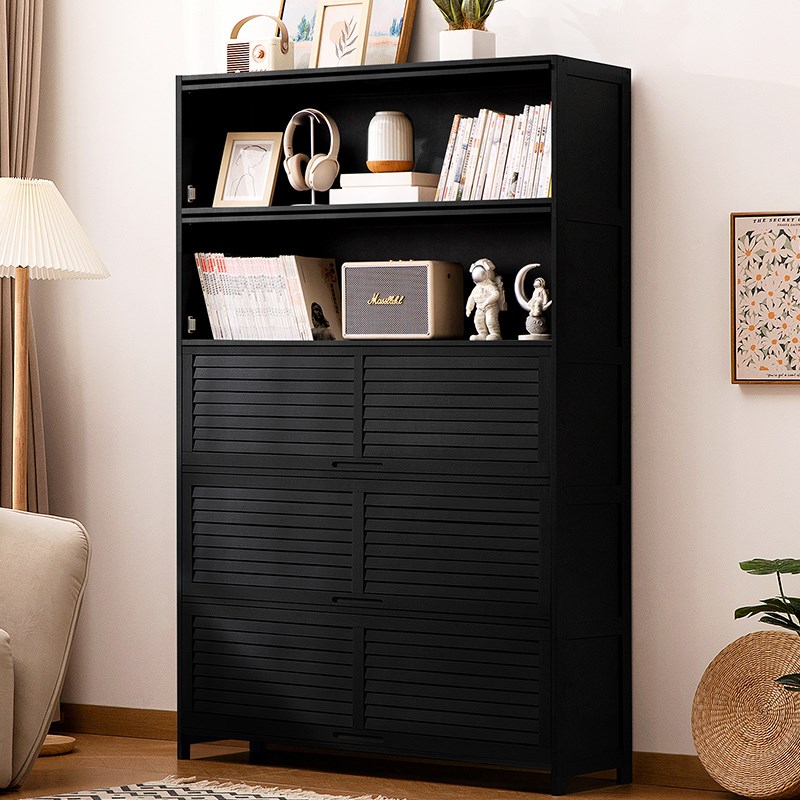 书柜现代简约带j门防尘格子柜组合立柜窄柜书架落地储物柜实木置