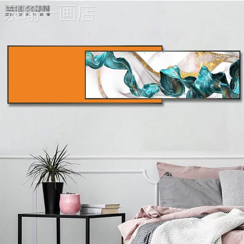 网红双层框幅床店头画u月满映有画酒卧室抽象池挂横画