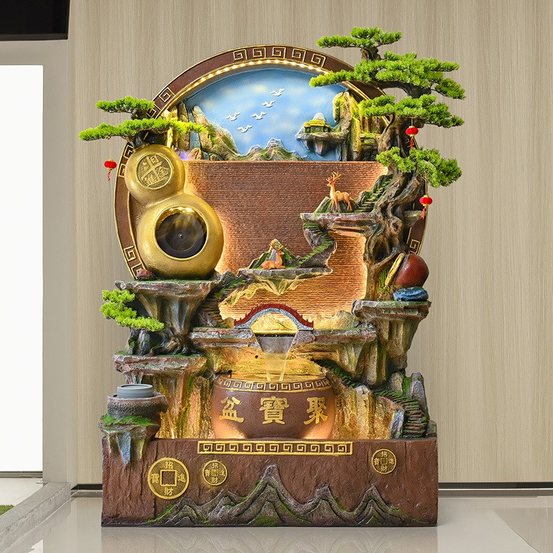 假山流水喷泉水幕墙落地摆件玄关屏风客厅阳台办公酒店.装饰品送