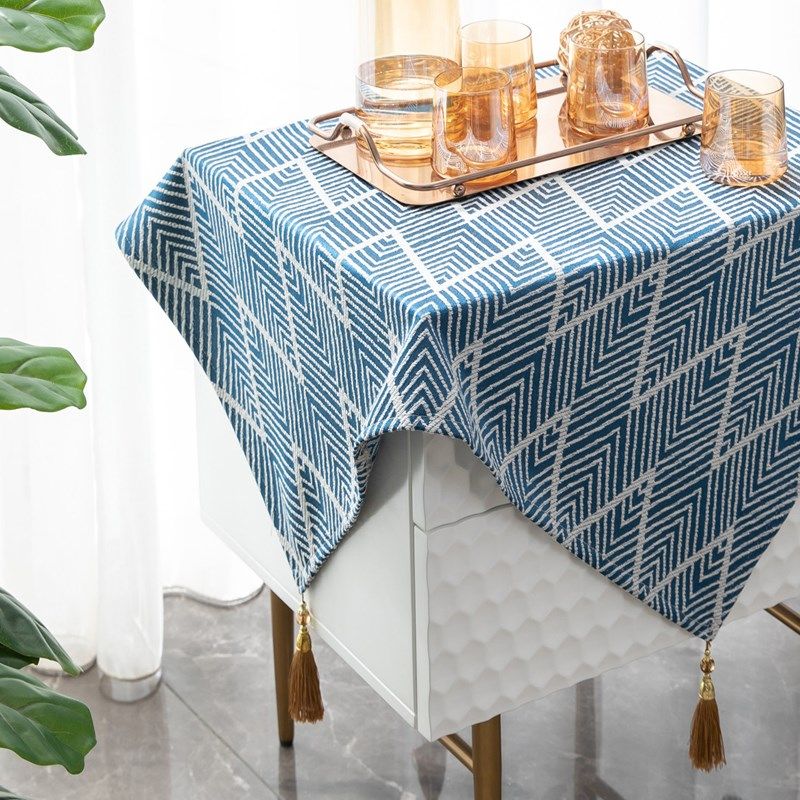 蓝色波浪a纹床头柜盖巾酒店家用简约现代轻奢小方巾盖布坠子可定,居家布艺,桌布,淘宝优惠券,粉丝福利购,淘宝优惠卷