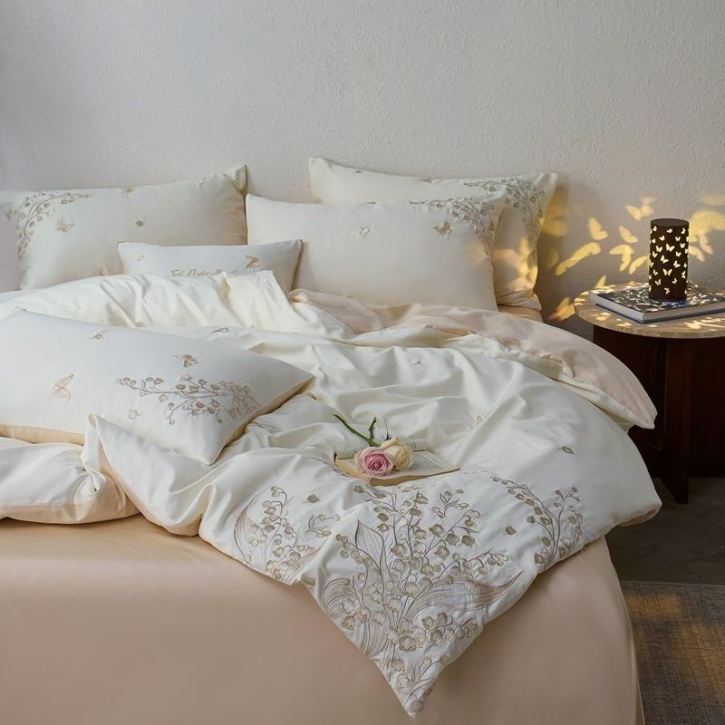 法式轻奢丨长绒棉全棉刺绣四件套春C夏款被套床单床笠2025新款床